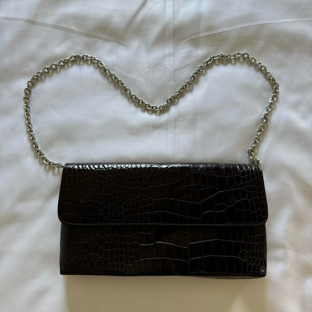 brown embossed leather shoulder / hangbag - Picture 1 of 7